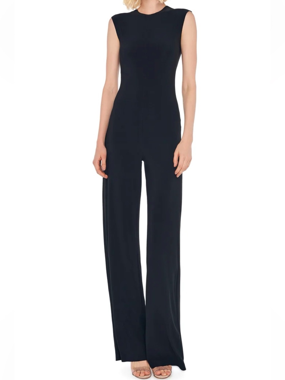 Norma Kamali Sleeveless Jumpsuit Black Minimalist Straight Leg Rear Zipper-36/S